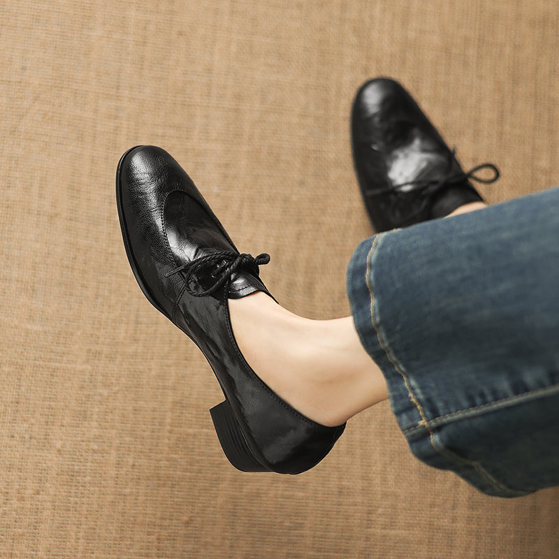 [M116] 엘린(Elin) 소프트 램스킨 3cm 레이스업 옥스퍼드 - 블랙