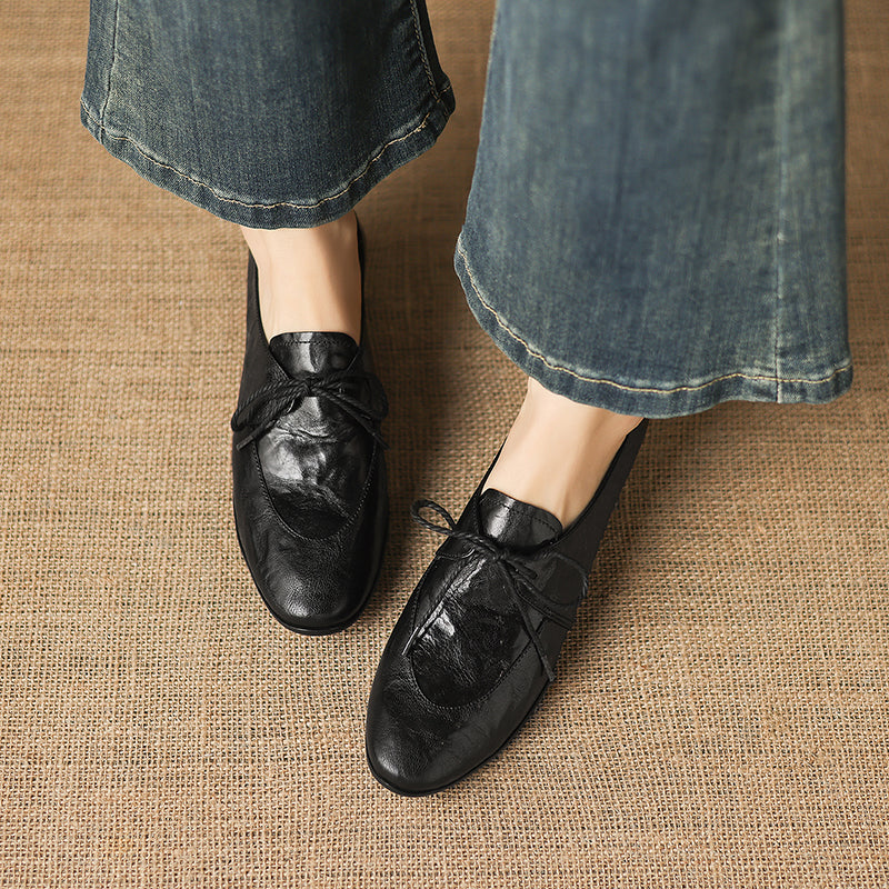 [M116] 엘린(Elin) 소프트 램스킨 3cm 레이스업 옥스퍼드 - 블랙