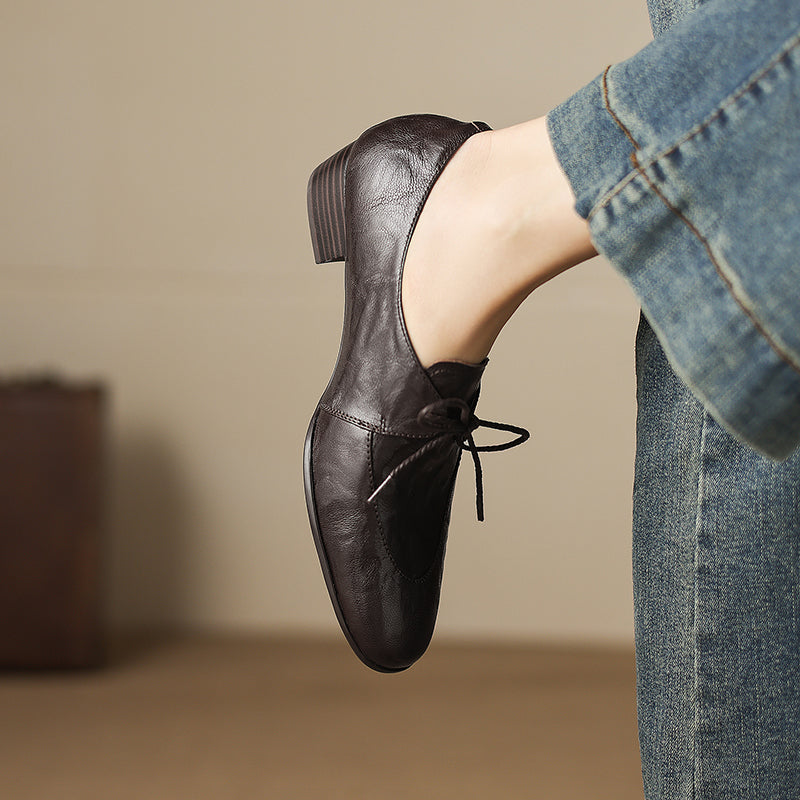 [M116] 엘린(Elin) 소프트 램스킨 3cm 레이스업 옥스퍼드 - 브라운