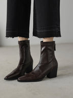 [Moloershow] 엘리나 양가죽 포인티드토 슬림핏 백지퍼 앵클부츠 (6.5cm)