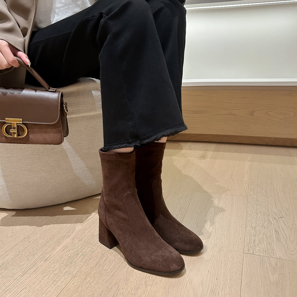 [Moloershow] 지아 스웨이드 라운드토 7cm 삭스부츠 (슬림핏)