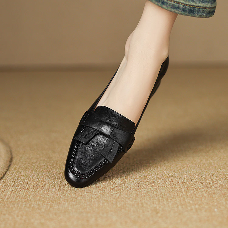 [M137] 그레이스(Grace) 레트로 말가죽 뾰족굽 로퍼 3.5cm - 검정색