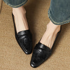 [M137] 그레이스(Grace) 레트로 말가죽 뾰족굽 로퍼 3.5cm - 검정색