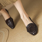 [M137] 그레이스(Grace) 레트로 말가죽 뾰족굽 로퍼 3.5cm - 갈색