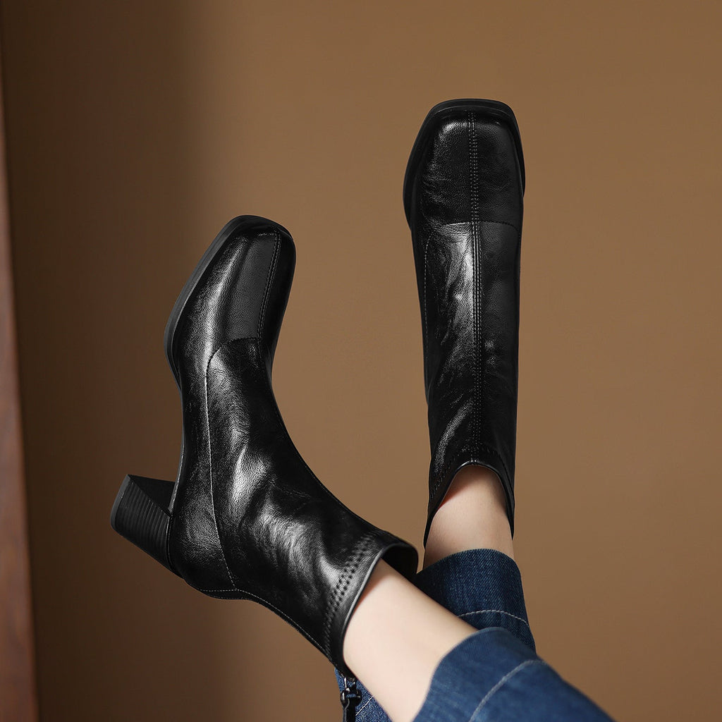 [Moloershow] 하퍼 스퀘어토 스판 6.5cm 앵클부츠 (기본/기모)