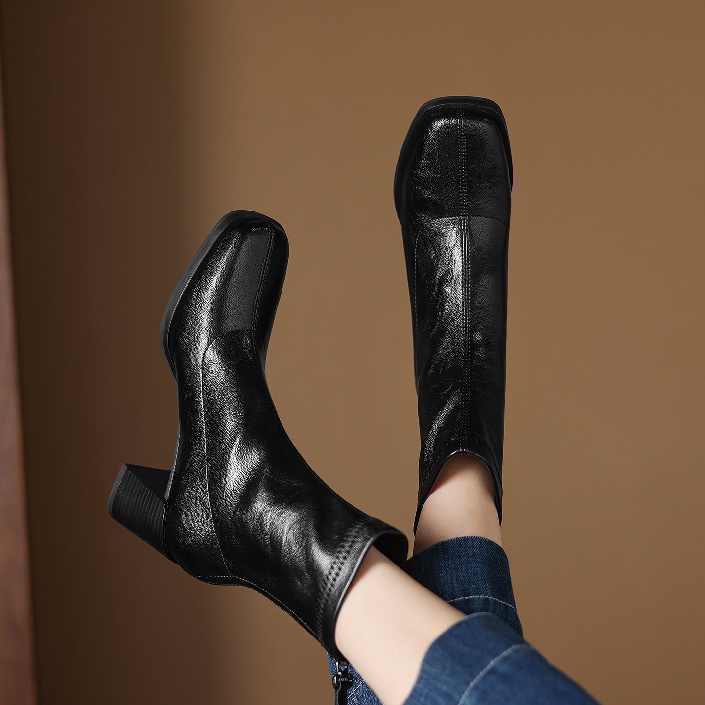 [Moloershow] 하퍼 스퀘어토 스판 6.5cm 앵클부츠 (기본/기모)