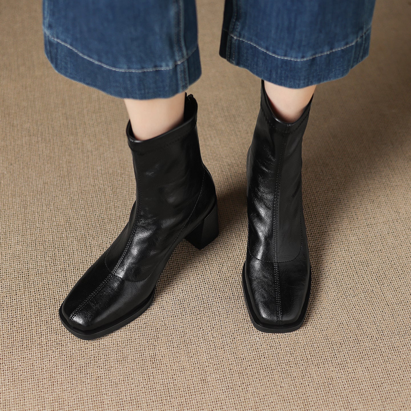 [Moloershow] 하퍼 스퀘어토 스판 6.5cm 앵클부츠 (기본/기모)