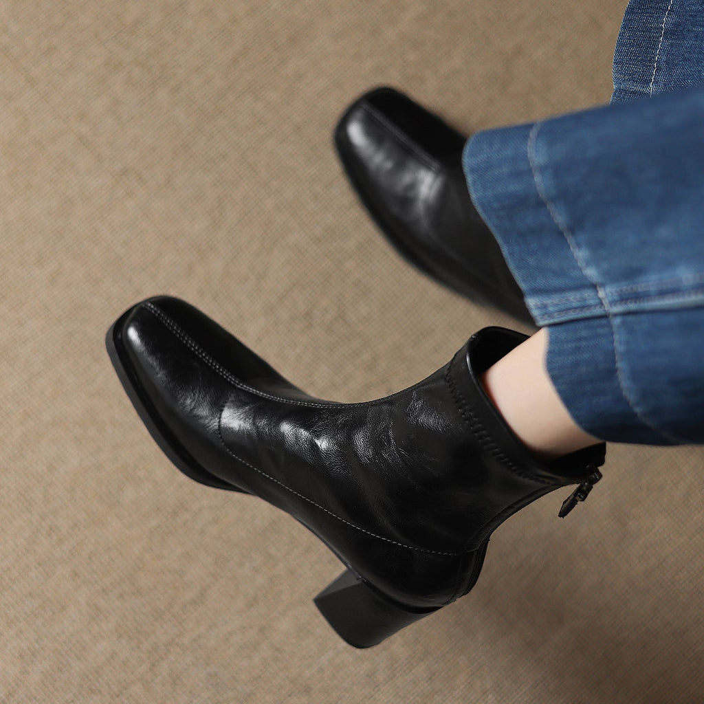 [Moloershow] 하퍼 스퀘어토 스판 6.5cm 앵클부츠 (기본/기모)