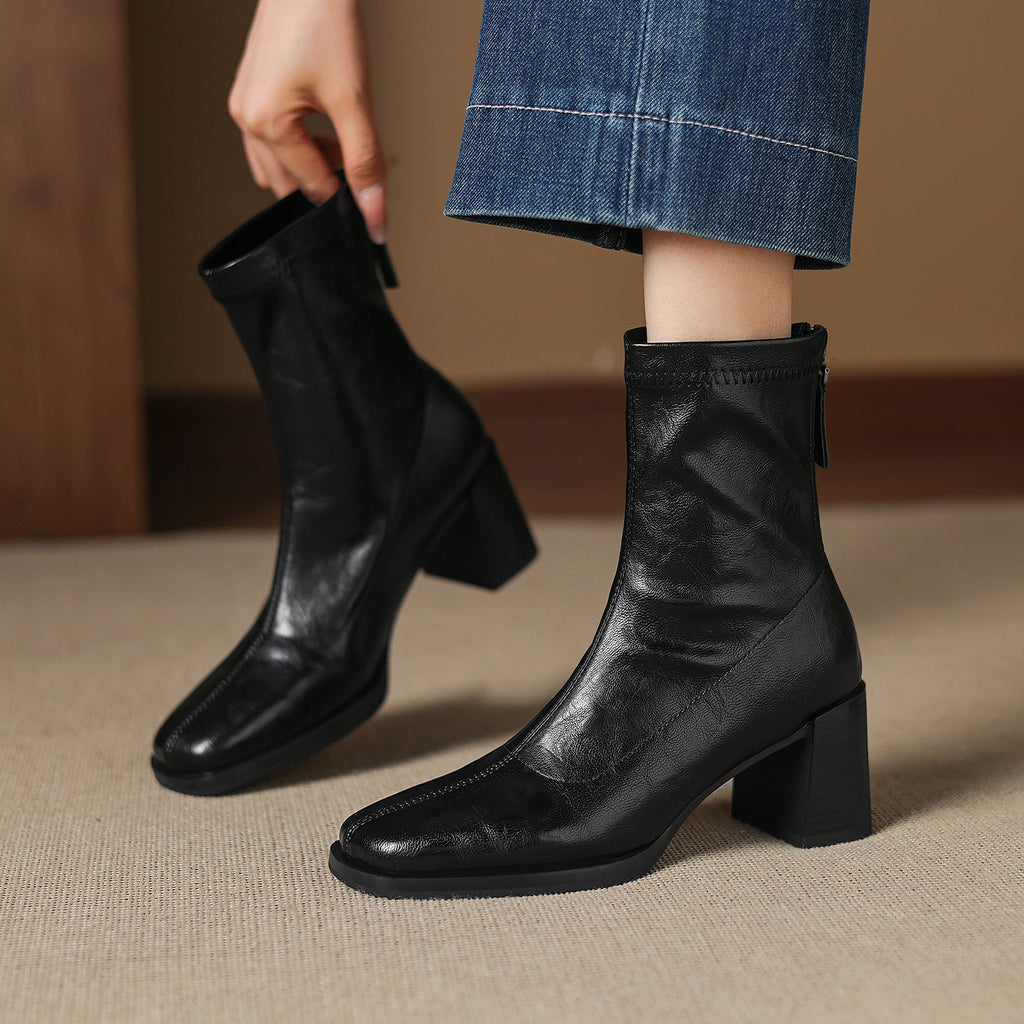 [Moloershow] 하퍼 스퀘어토 스판 6.5cm 앵클부츠 (기본/기모)