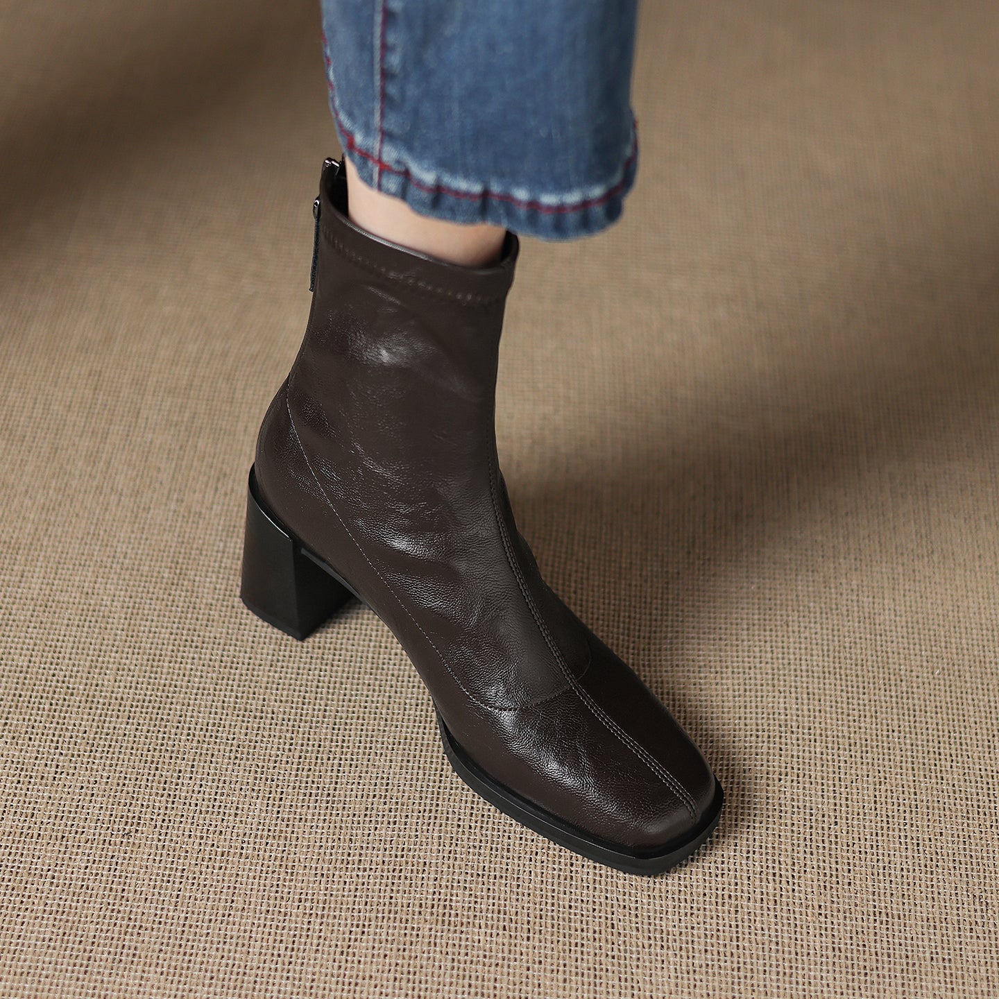 [Moloershow] 하퍼 스퀘어토 스판 6.5cm 앵클부츠 (기본/기모)