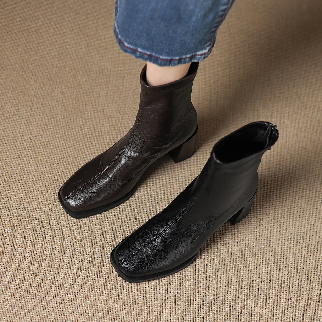 [Moloershow] 하퍼 스퀘어토 스판 6.5cm 앵클부츠 (기본/기모)