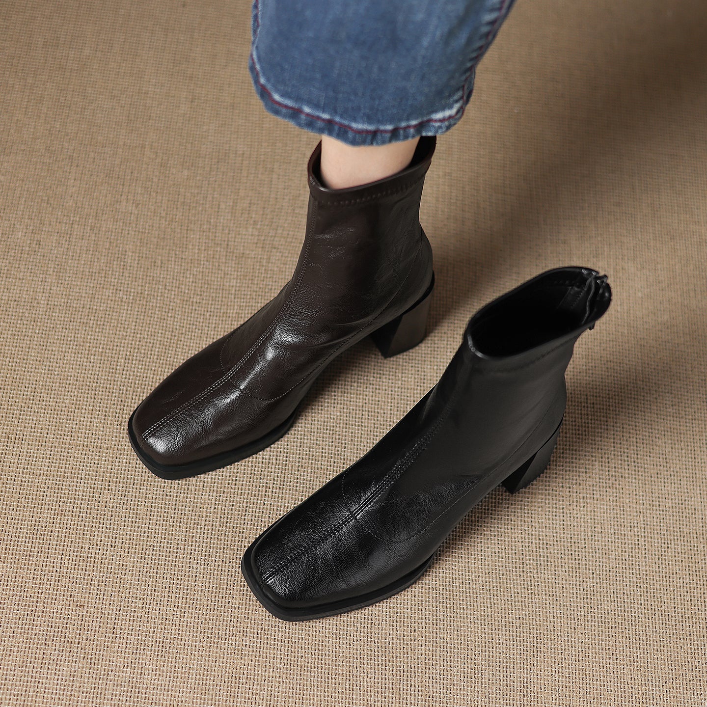 [Moloershow] 하퍼 스퀘어토 스판 6.5cm 앵클부츠 (기본/기모)