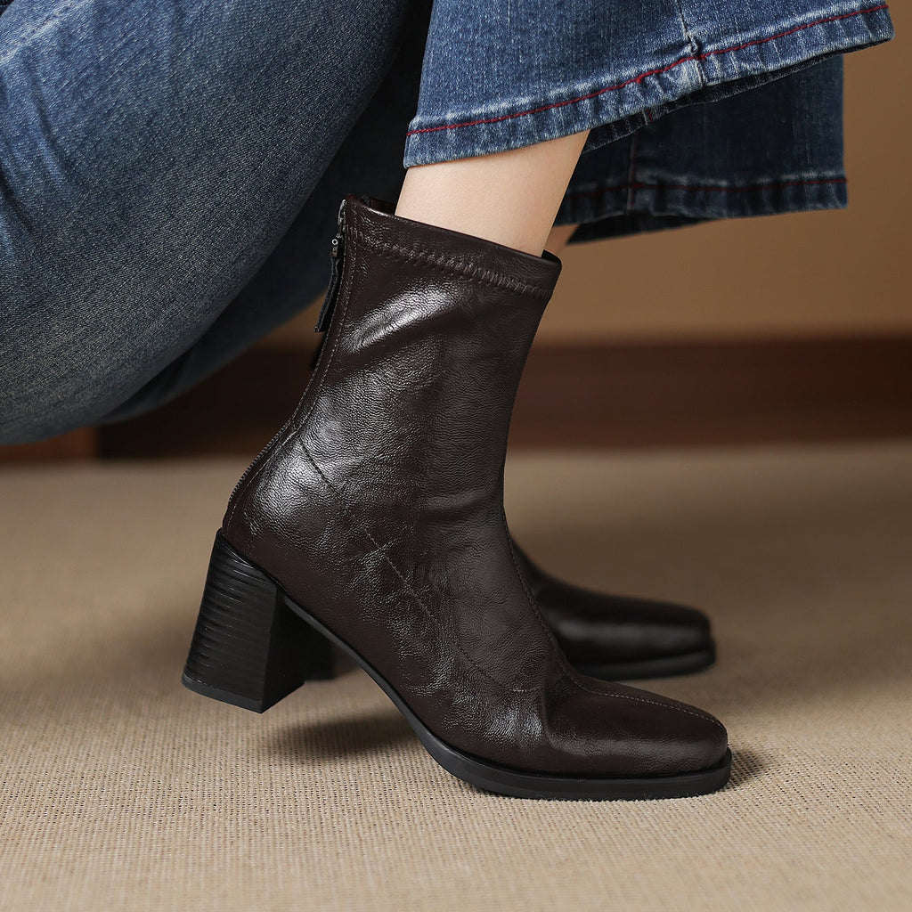 [Moloershow] 하퍼 스퀘어토 스판 6.5cm 앵클부츠 (기본/기모)