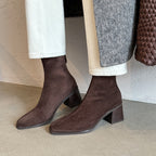 [Moloershow] 카이아 스웨이드 스퀘어토 6.5cm 스판 슬림핏 부츠