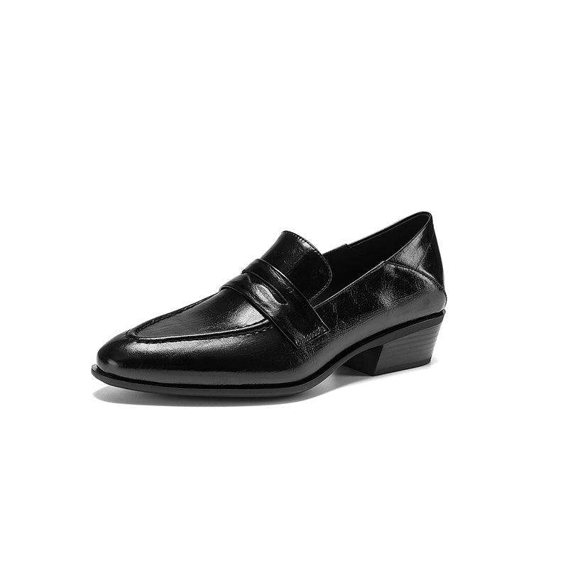 [M120] 레아 뮤즈(Lea Muse) 클래식 포인티드 가죽 로퍼 - 3.5cm 블랙