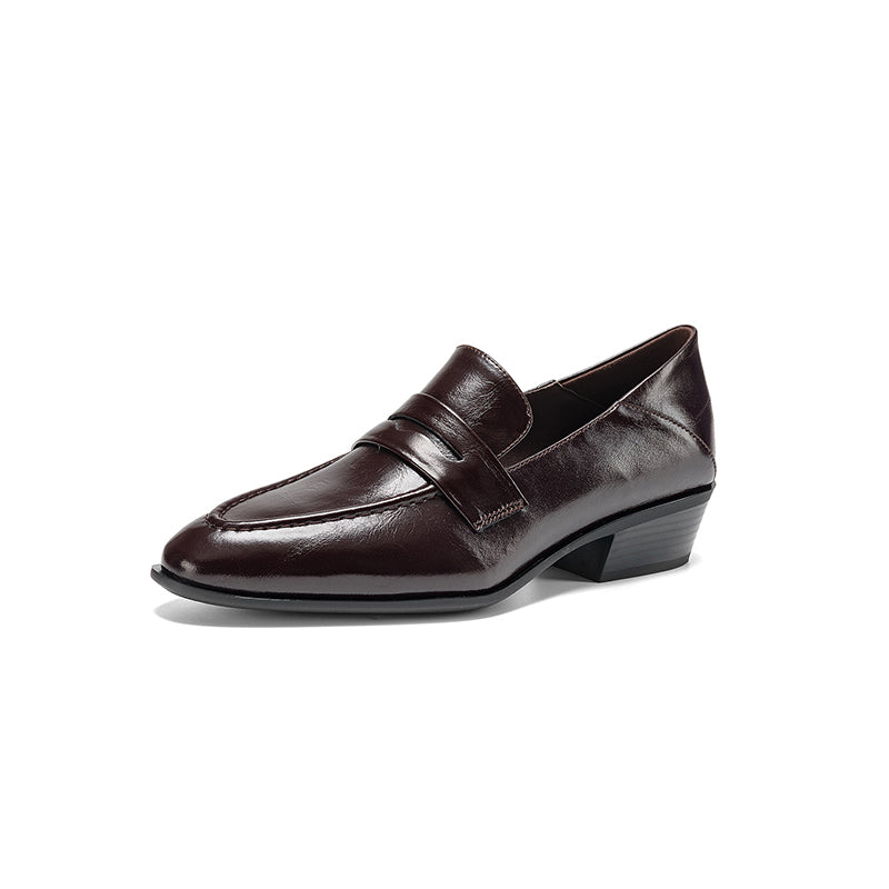 [M120] 레아 뮤즈(Lea Muse) 클래식 포인티드 가죽 로퍼 - 3.5cm 브라운