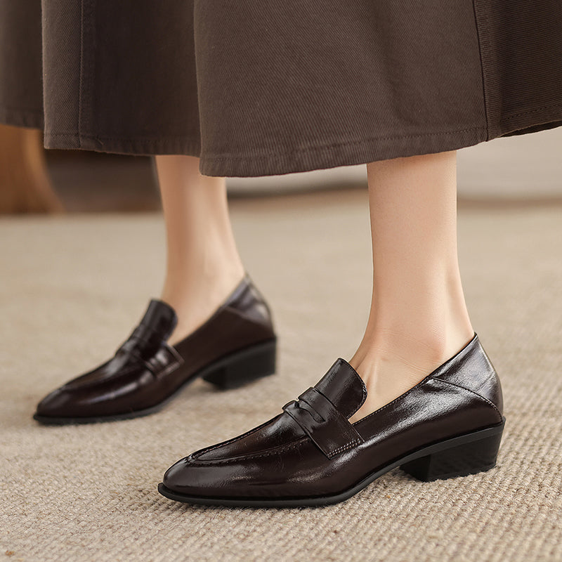 [M120] 레아 뮤즈(Lea Muse) 클래식 포인티드 가죽 로퍼 - 3.5cm 브라운