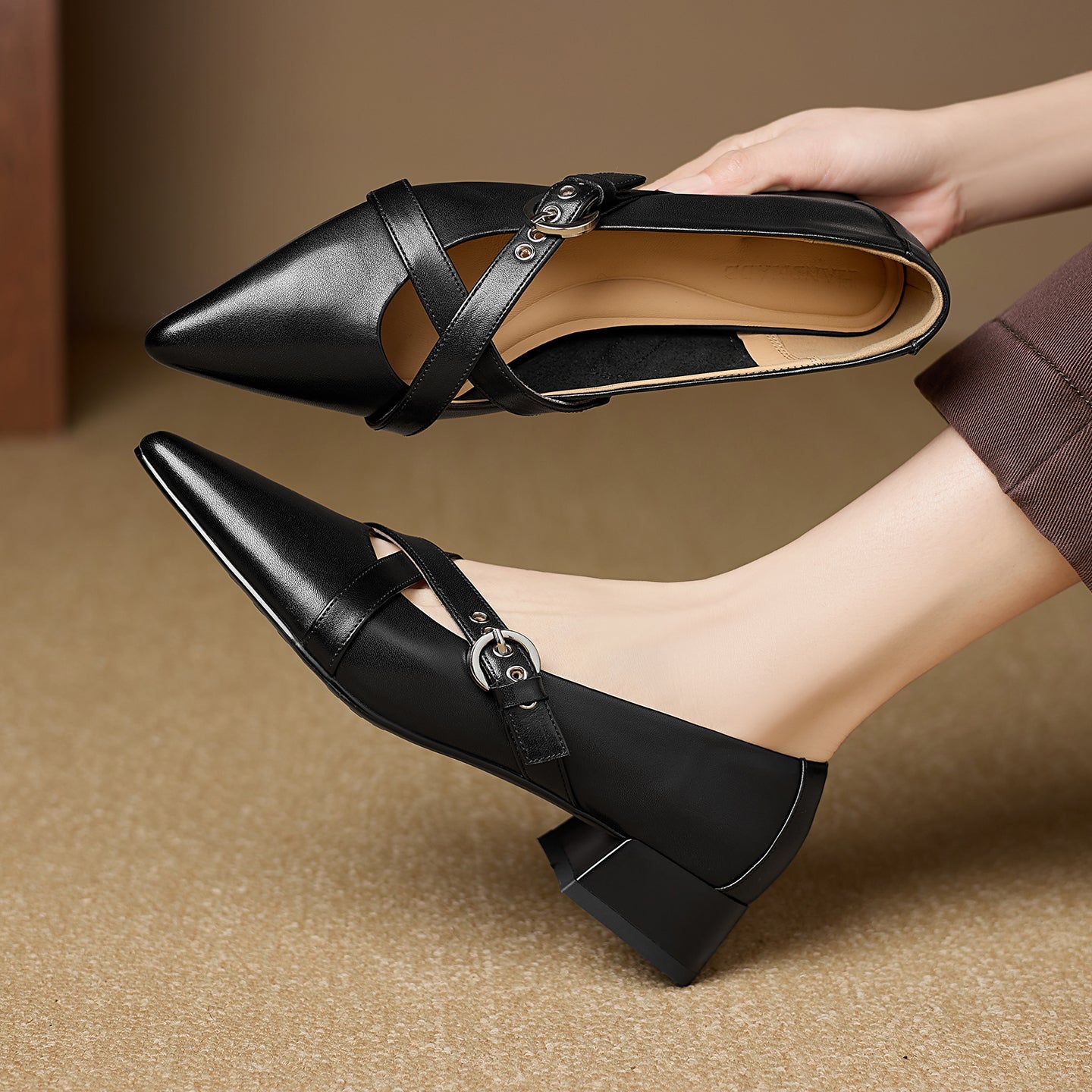 [M122] 뤼네트(Lunette)메리제인 로퍼 3.5cm 통굽 - 블랙