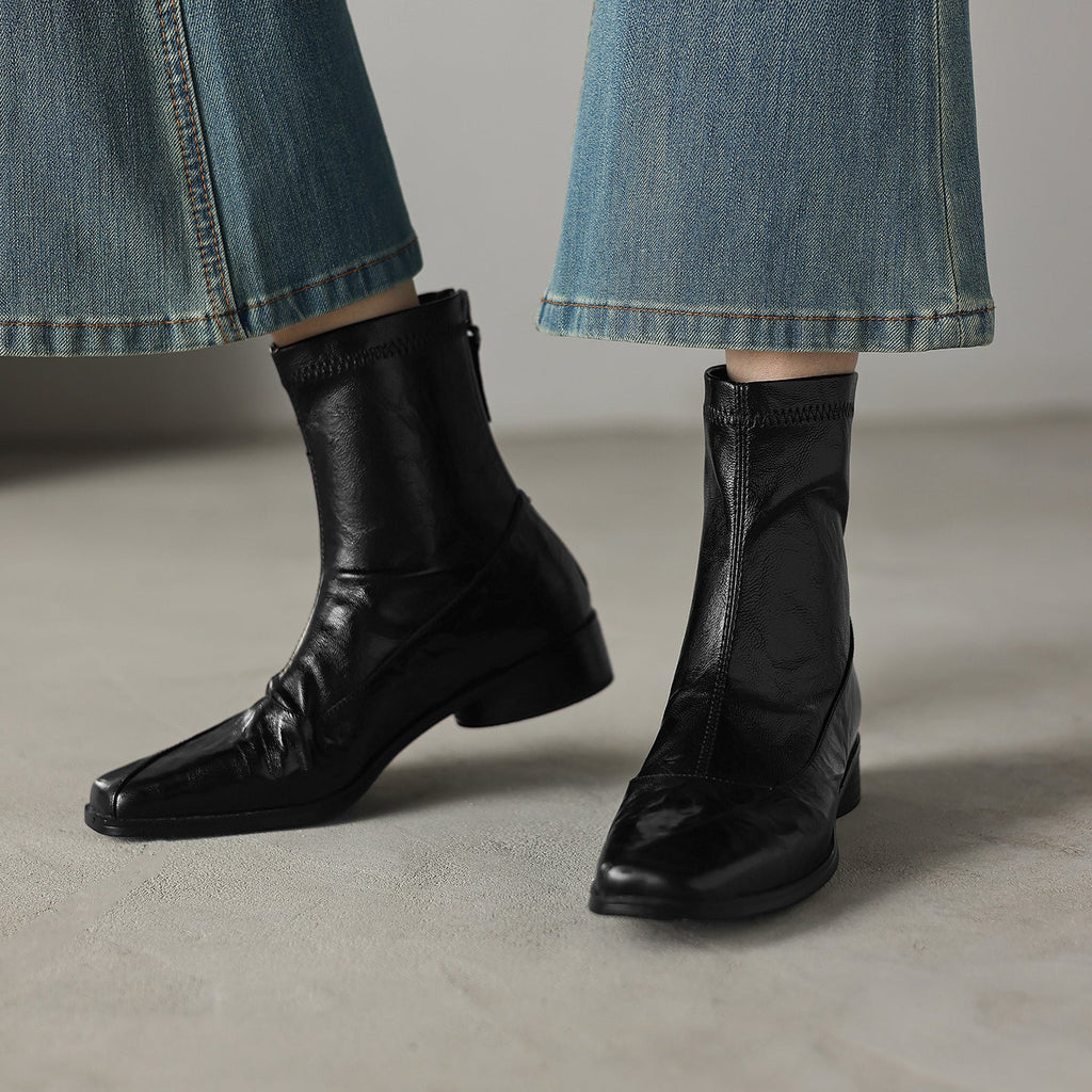 [Moloershow] 마고 리얼 양가죽 세미 스퀘어토 3cm 앵클부츠 (기본/기모)