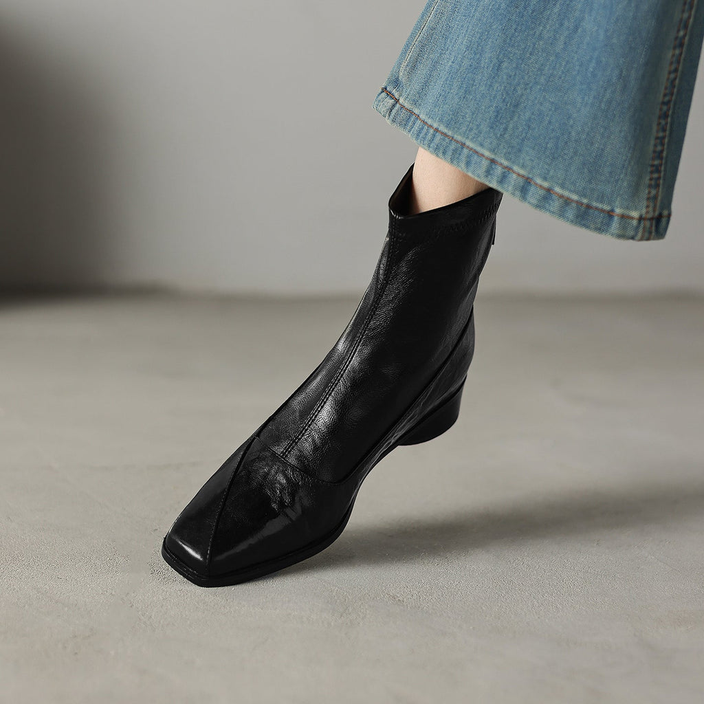 [Moloershow] 마고 리얼 양가죽 세미 스퀘어토 3cm 앵클부츠 (기본/기모)