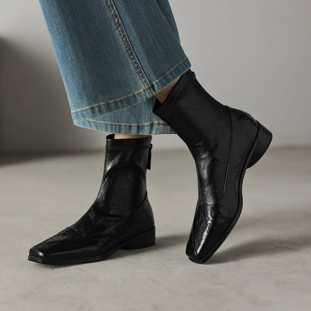 [Moloershow] 마고 리얼 양가죽 세미 스퀘어토 3cm 앵클부츠 (기본/기모)