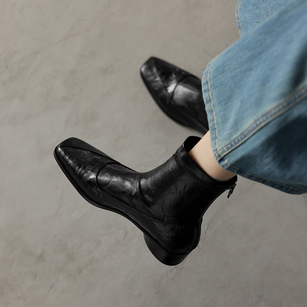 [Moloershow] 마고 리얼 양가죽 세미 스퀘어토 3cm 앵클부츠 (기본/기모)