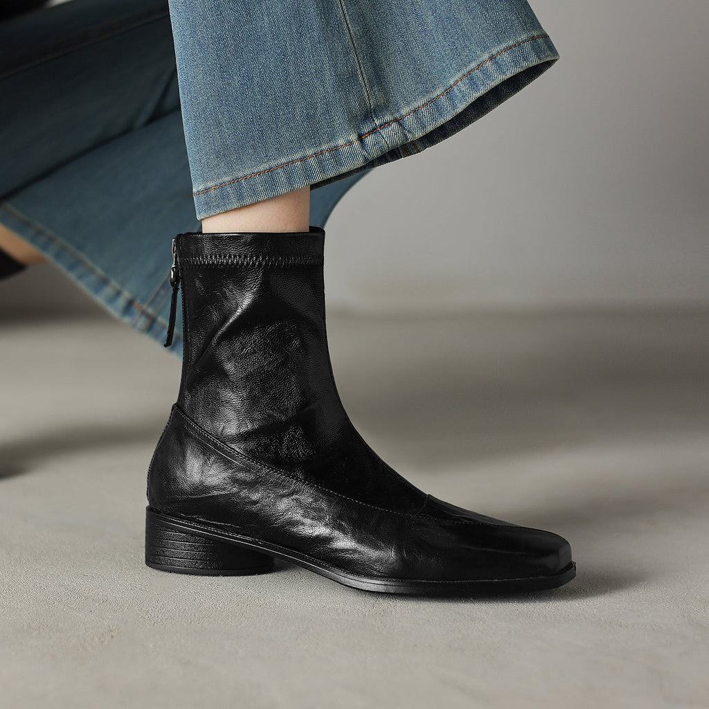 [Moloershow] 마고 리얼 양가죽 세미 스퀘어토 3cm 앵클부츠 (기본/기모)