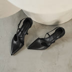 [M139] 마르벨(Marvelle) 뾰족팁 컷아웃 스트랩 미들힐 슈즈 5.5cm - 블랙