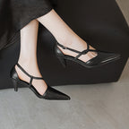 [M139] 마르벨(Marvelle) 뾰족팁 컷아웃 스트랩 미들힐 슈즈 5.5cm - 블랙