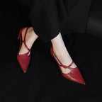 [M139] 마르벨(Marvelle) 뾰족팁 컷아웃 스트랩 미들힐 슈즈 5.5cm - 레드