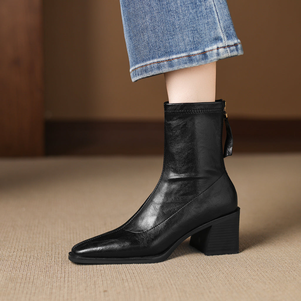 [Moloershow] 마야 스퀘어토 스판 6.5cm 앵클부츠 (기본/기모)