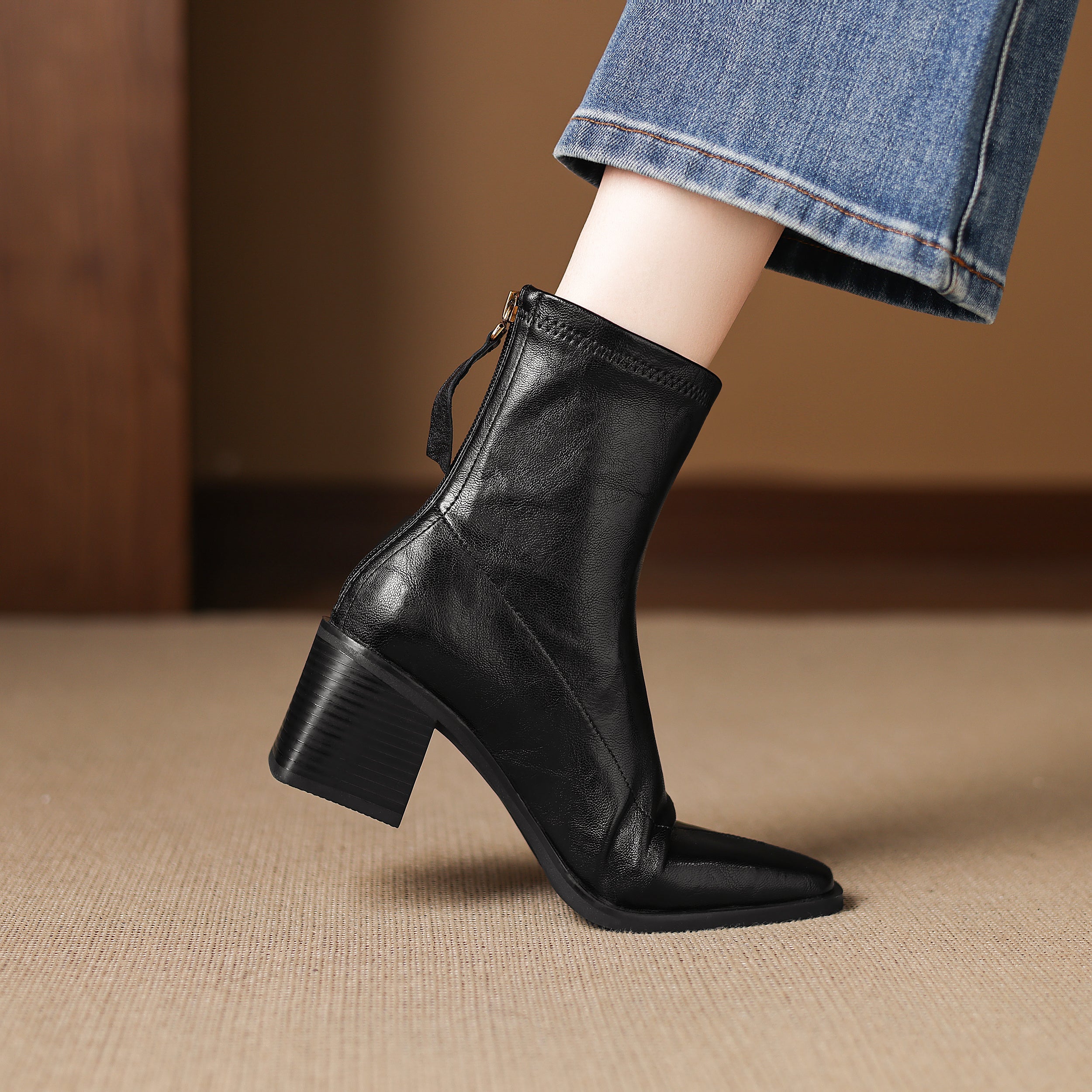 [Moloershow] 마야 스퀘어토 스판 6.5cm 앵클부츠 (기본/기모)