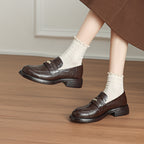 [M118] 아멜리(Amélie) 두툼굽 메탈장식 로퍼 - 4cm 브라운