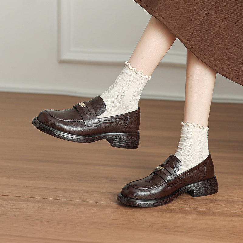 [M118] 아멜리(Amélie) 두툼굽 메탈장식 로퍼 - 4cm 브라운