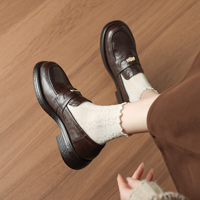 [M118] 아멜리(Amélie) 두툼굽 메탈장식 로퍼 - 4cm 브라운