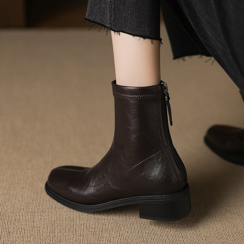 소피(The Sophie) 라운드토 스판 앵클부츠 (4cm) - 블랙