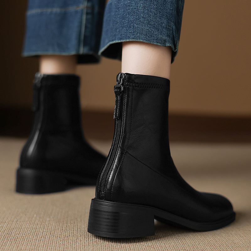 소피(The Sophie) 라운드토 스판 앵클부츠 (4cm) - 블랙