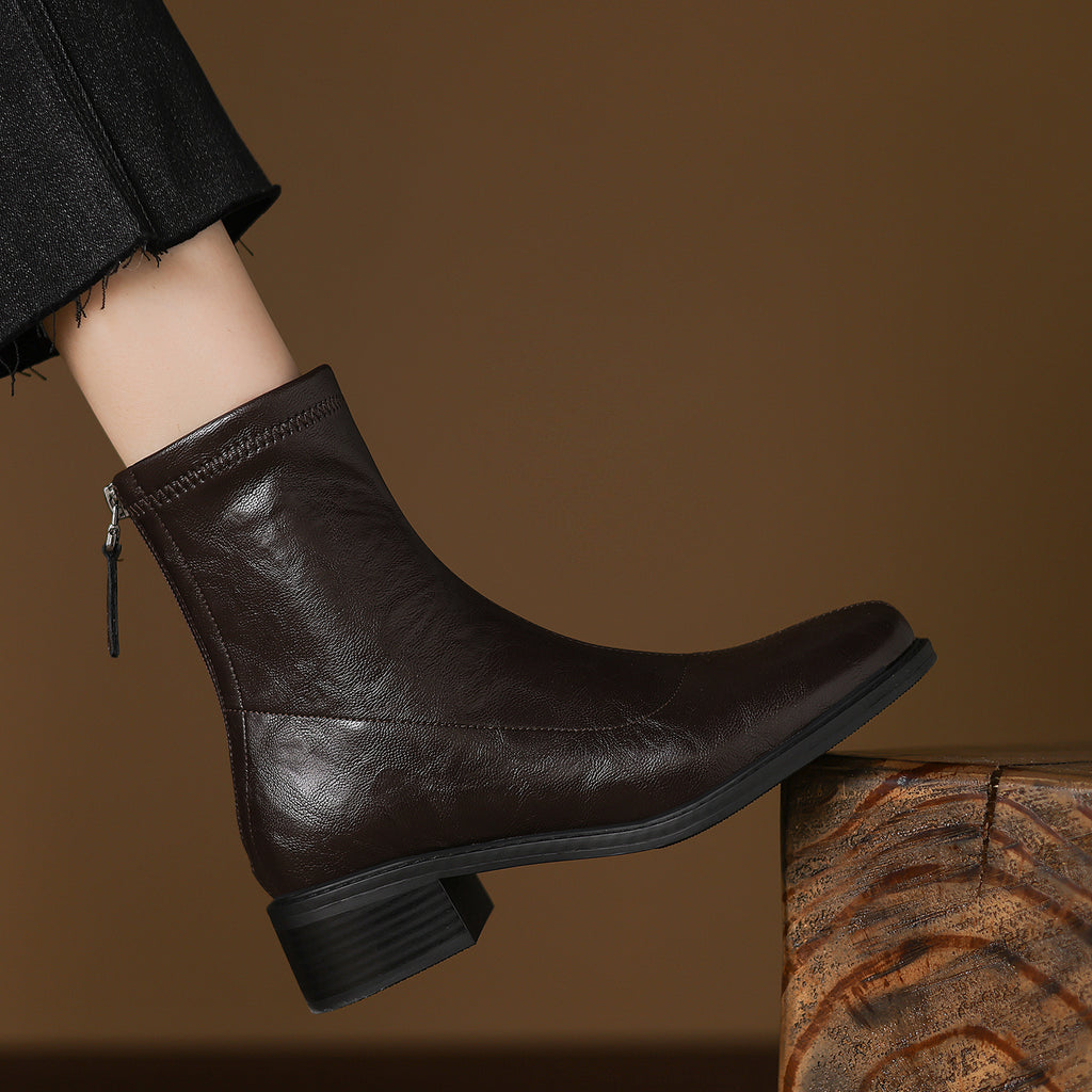 소피(The Sophie) 라운드토 스판 앵클부츠 (4cm) - 브라운