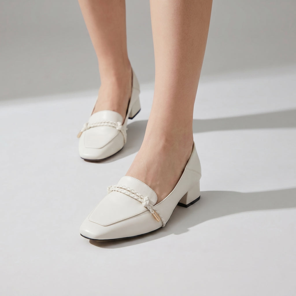 [M146] 탈리(Thalie) 마가죽 스퀘어토 통기성 로퍼 3.5cm - 화이트